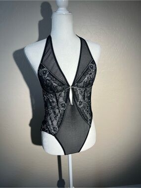 Very Sexy By Victoria’s Secret Black and Silver Teddy Bodysuit Size Small